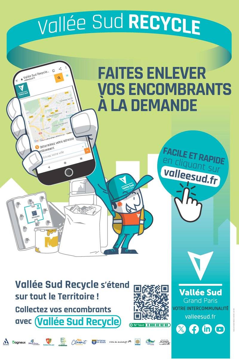 Le service Vallée Sud Recycle est proposé à tous les habitants du Territoire ! Choisissez le lieu et l’heure de la collecte de vos encombrants grâce au service à la demande. Plus d’infos : cutt.ly/XwOvAeHQ