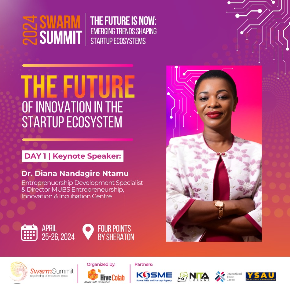 Meet our esteemed Keynote Speaker, @DianaNtamu, Director @MUBS_Entreship & a cornerstone in entrepreneurship development at @OfficialMubs. Engage with us at #swarm24 to explore the future of Innovation in the #startups ecosystem. Register now bit.ly/3vMQKZ4 to attend!