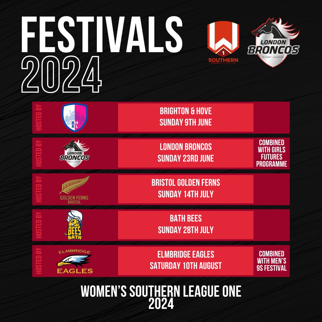 WOMEN'S SOUTHERN LEAGUE ONE FESTIVAL DATES 2024 We are super excited to reveal the women's festival dates for this Summer!! 🔥 Including a Home festival at @rosslynpark on 23rd June! Get it in your diary now ➡ 🗓️ More details to follow soon 👀 #wearelondon 🐴