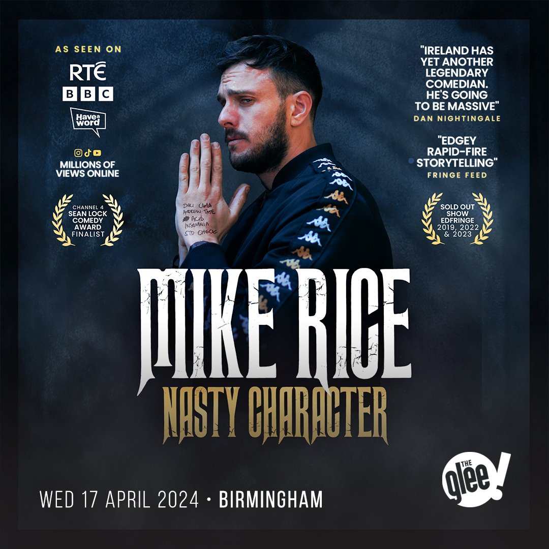 📆 Wednesday: @mikericecomedy: Nasty Character, with support from Rob Moriarty (SOLD OUT) To be added to the waiting list please email info@glee.co.uk with your name, the show (title, city and date), how many tickets you’re looking for and a contact number, or call 0871 472 0400