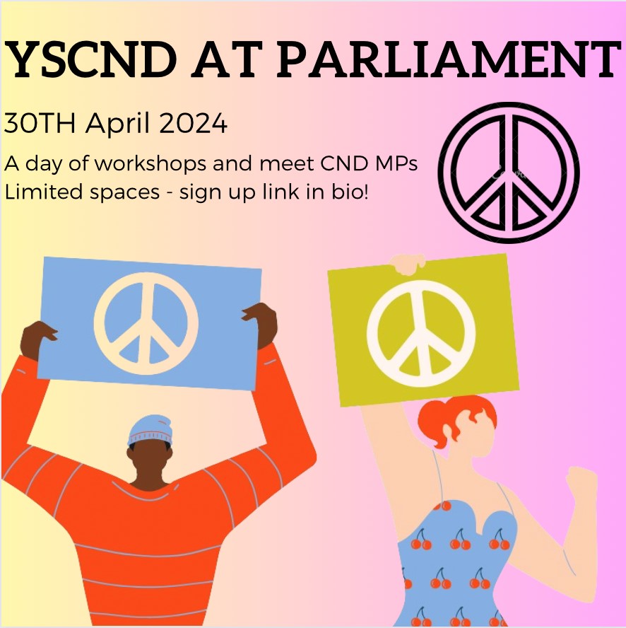 There are still some spots available at the @youthstudentCND day in Parliament. You must be a current member of YSCND, and either in full-time education or aged 25 and under.

Sign up: cnduk.org/events/a-nucle…