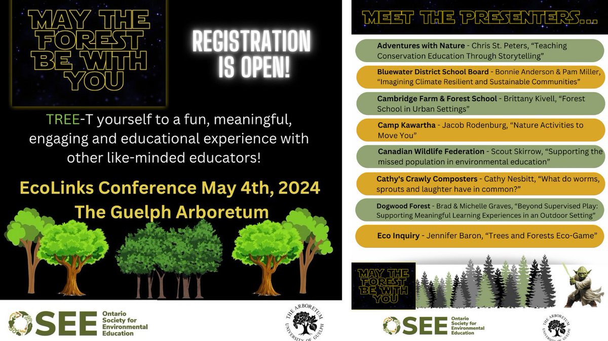 Our friends at the Ontario Society for Environmental Education are hosting an Ecolinks conference on May 4th!

Learn more and register for your spot at EcoLinks through Eventbrite or go to osse.ca

#environmentaleducation #maytheforestbewithyou