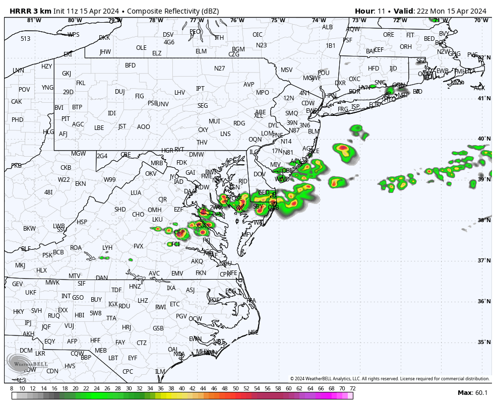 Doesn't 'feel' like a severe weather day in MD. Dew Points in the 50s. But there is some good instability, and a few big boomers could develop this afternoon. Best chance will be across S. MD and the Lower Eastern Shore. 👇 Might even be a storm ot two around Baltimore. #MdWx