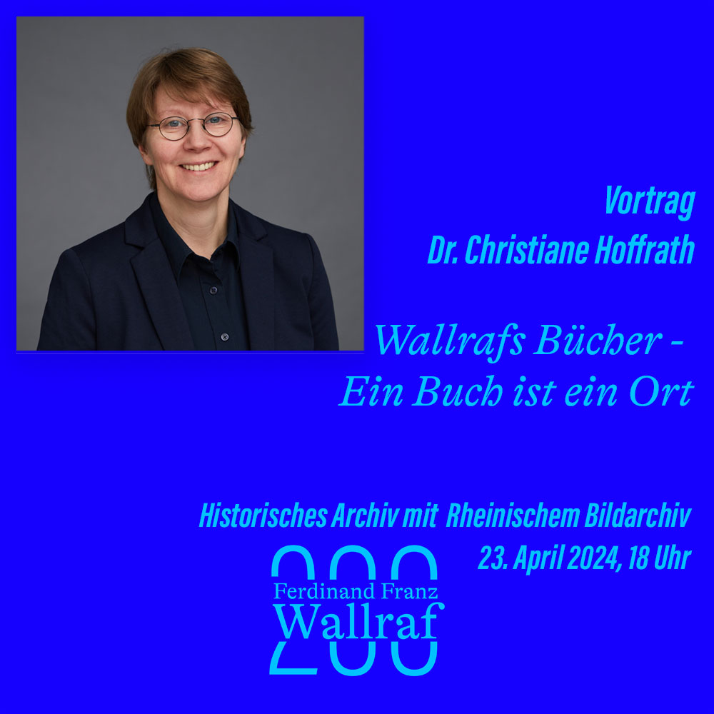 In ihrem Vortrag 'Wallrafs Bücher - Ein Buch ist ein Ort' lädt Dr. Christiane Hoffrath dazu ein, die Bedeutung von Büchern als Orte des Wissens und der Erinnerung zu erkunden und beschreibt die Rolle, die der Sammler für die Stadt Köln spielte. #Wallraf200 ub.uni-koeln.de/kulturprogramm…