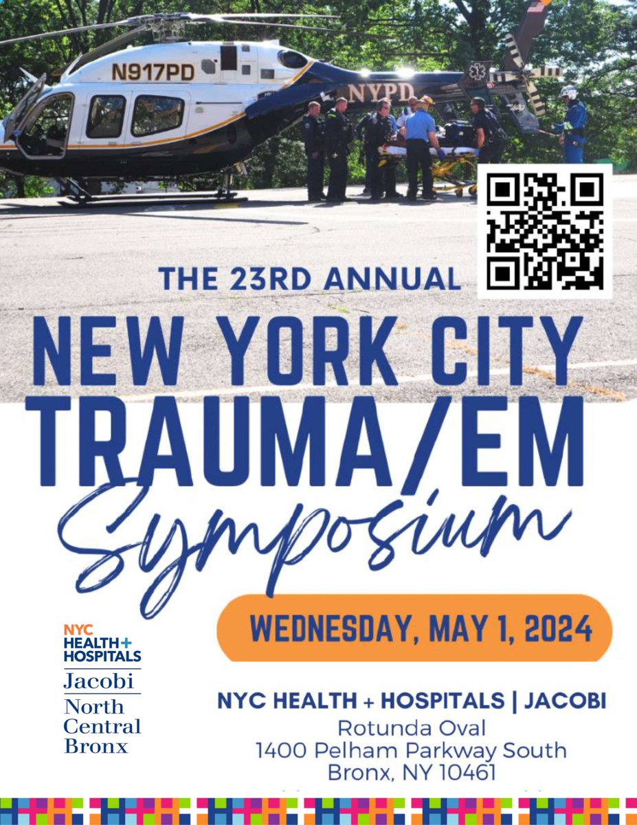 Join us on May 1st for the only regional conference dedicated solely to the management of trauma! Learn valuable insights and cutting-edge practices for medical professionals! More details below. #NYCTraumaEMSymposium #JacobiNCBStrong