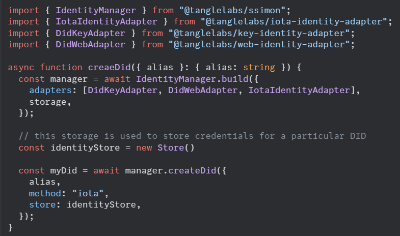 <a href="/IOTA/">IOTA</a> identity adaptor open-source update! 👀

Anyone can fully integrate the latest #IOTA identity for the creation &amp; management of #decentralizedidentity in just a few lines of code using SSIMON

Bring your own keys, bring your own crypto, get going!

github.com/Tangle-Labs/ss…