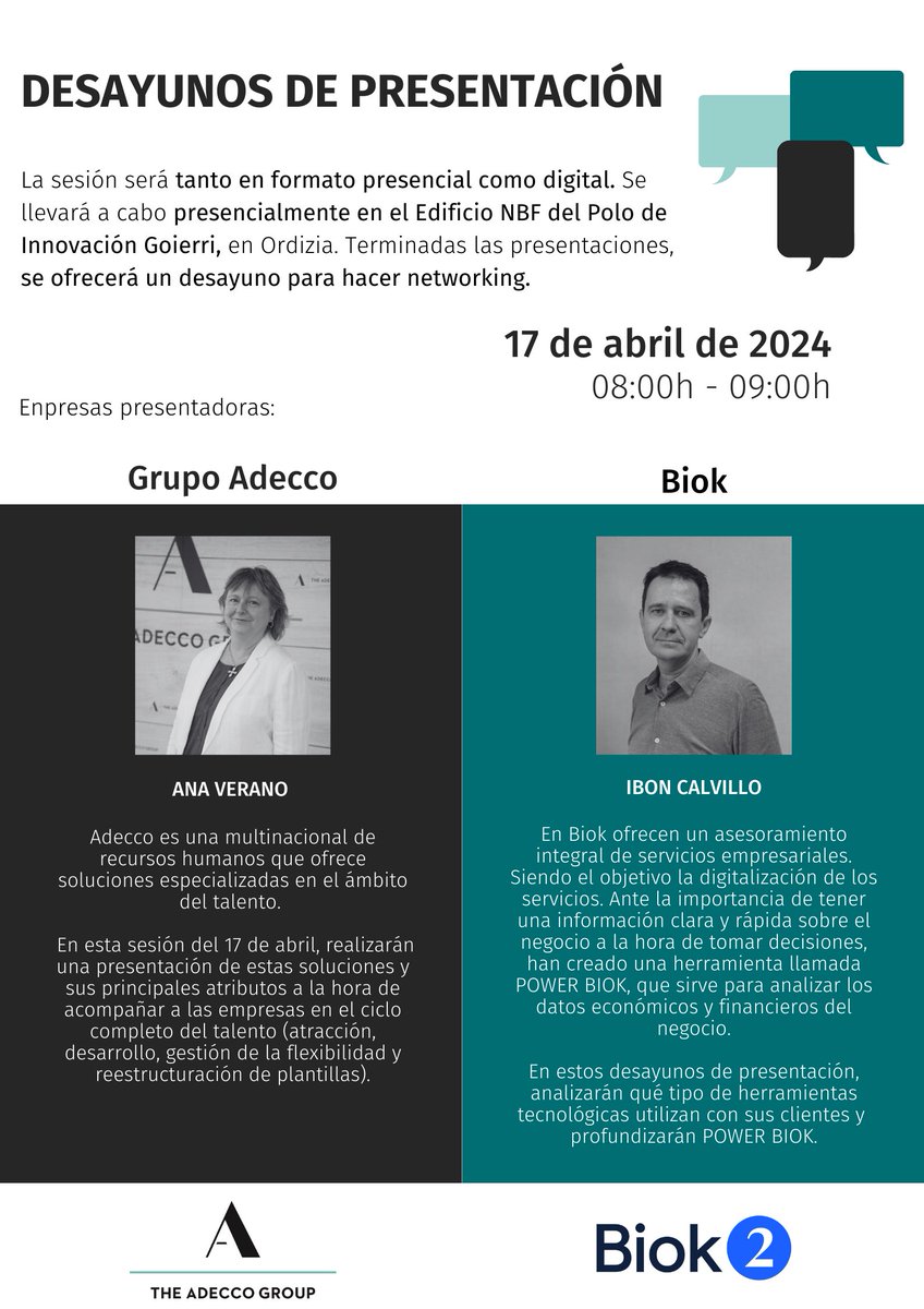GoierriValley's tweet photo. [CAS] El miércoles organizaremos la jornada de Desayunos de Presentación de la mano de @AdeccogroupEs y @Biok2_  en el edificio NFB del Polo de Innovación Goierri.
Para conocer de cerca estas empresas inscríbete 👇 
https://t.co/R267U7g8SM

La jornada será en abierto, ¡aprovecha! https://t.co/12j2R2q1M9