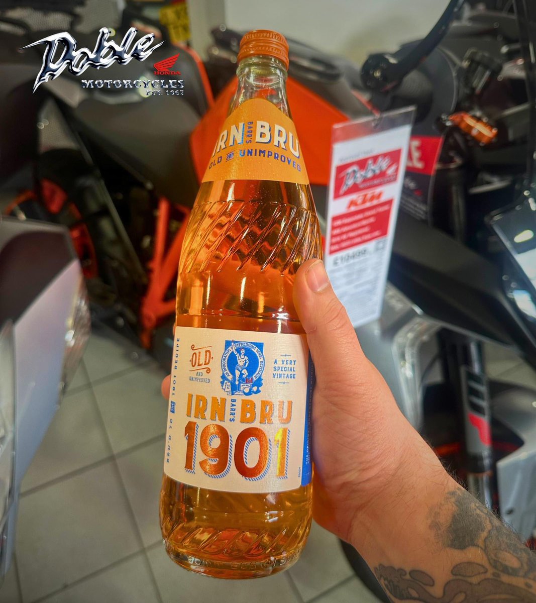 In honour of Phil's homeland and national drink, we are currently offering a free bottle of @irnbru with the purchase of any orange bike! #NotJustKTMs #WeAreBikers