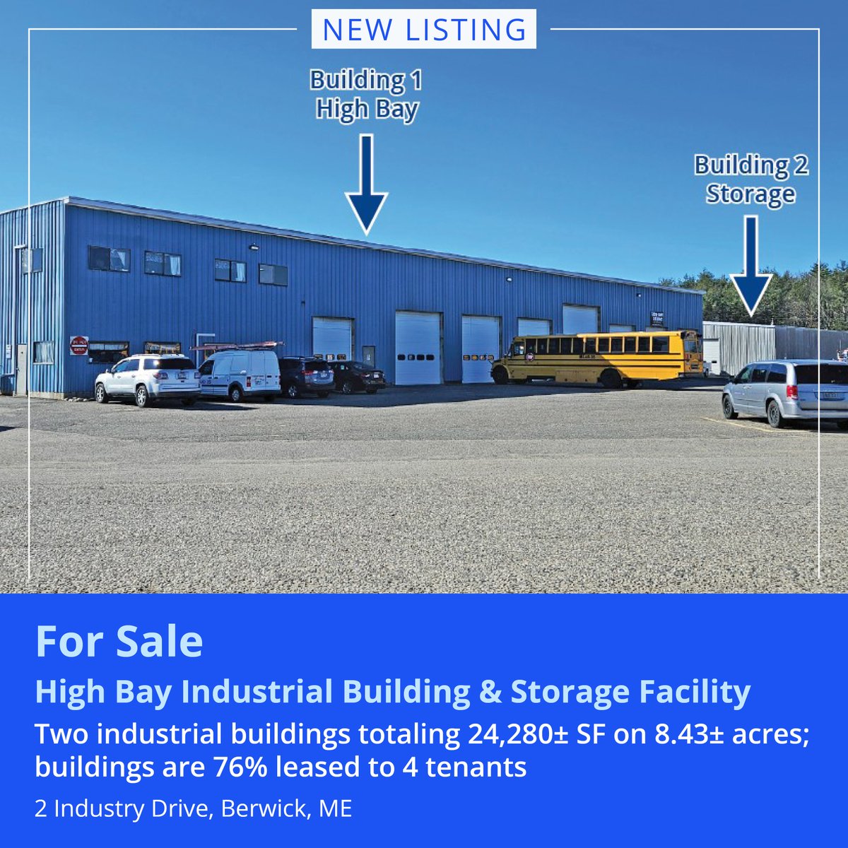 NEW LISTING! Two industrial buildings totaling 24,280± SF on 8.43 acres on Route 4/Portland Street available for sale in #BerwickME. Click here for more info: ow.ly/73k850RaxFv
#MarketLeader #Industrial #Investment #Sale