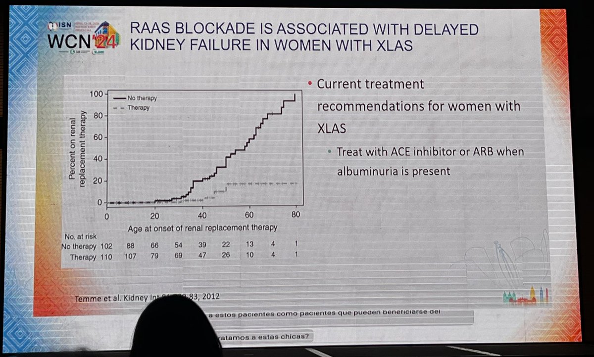 X-Linked Alport Sd in women can present with early proteinuria and lead to kidney failure in women -> treat if +albuminuria with RAASi #ISNWCN @rheault_m @UMNkidney @umnmedschool @womeninnephro