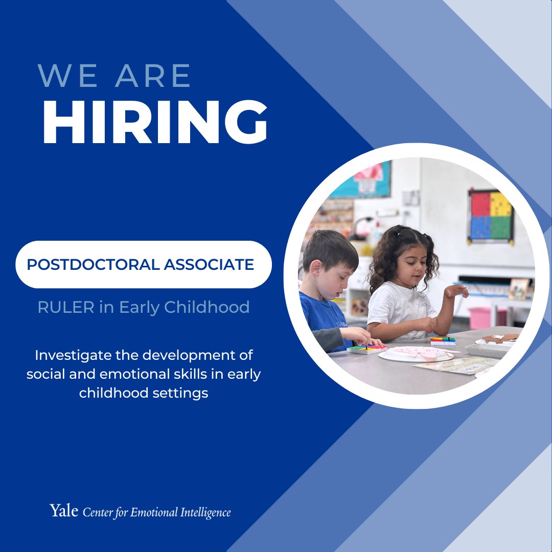 Want to help shape the future of SEL in early childhood? We are seeking a passionate postdoctoral associate with strong analytical and writing skills to collaborate with us on projects related to emotion science research. Learn more and apply by April 19! ow.ly/U6i950RaF6Y