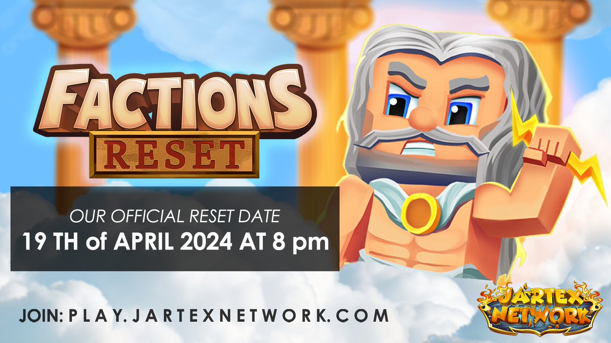 JartexNetwork - Immortal Factions 🏜️

Factions will reset this 𝗙𝗿𝗶𝗱𝗮𝘆, 𝗔𝗽𝗿𝗶𝗹 𝟭𝟵𝘁𝗵 at 𝟴𝗣𝗠 𝗖𝗘𝗧!

📚Find out more: jartexnetwork.com/immortal-reset/

We are giving away the following:
  ▪️ 2x €50 gift card

▶️Like, Follow Retweet to win!