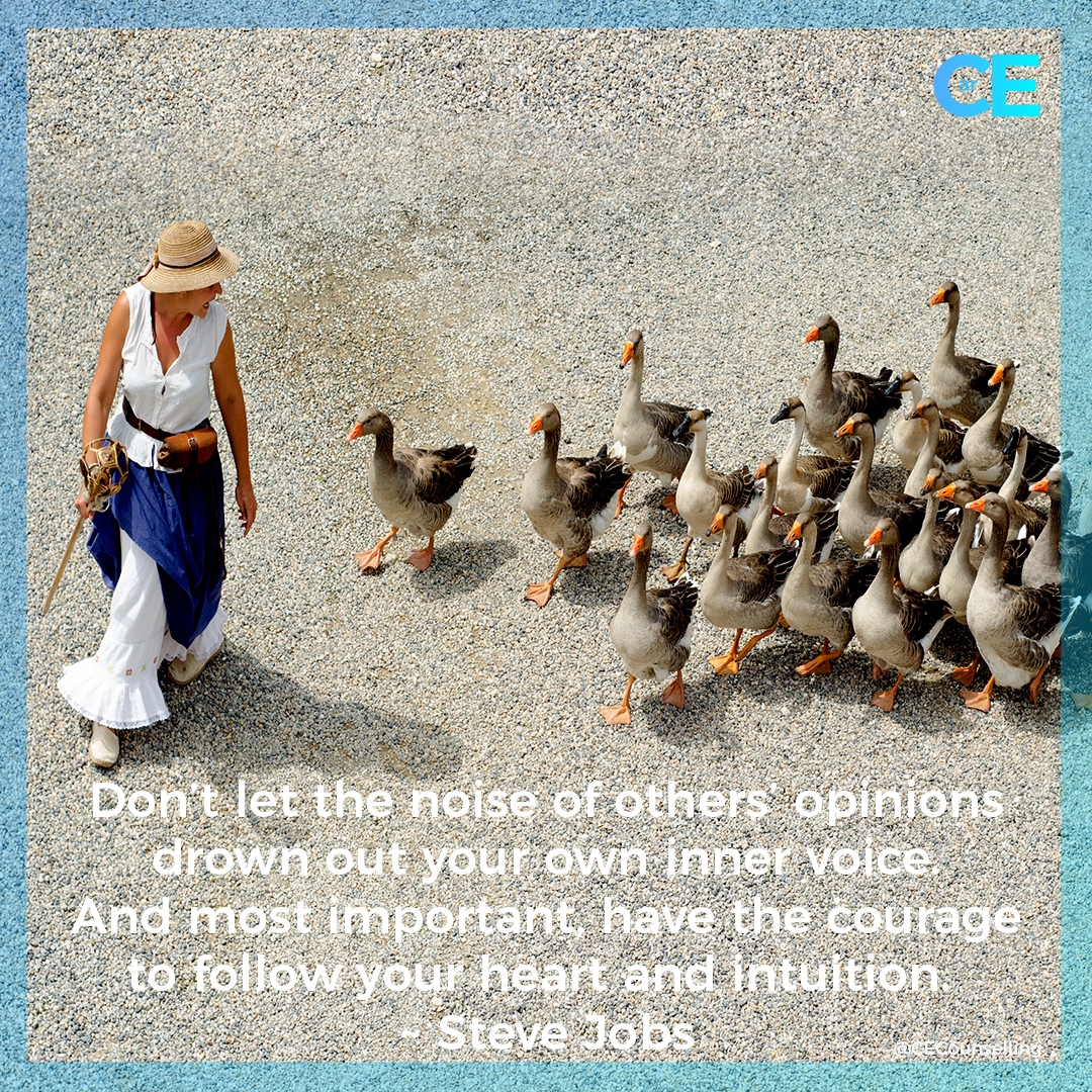 Don’t let the noise of others’ opinions drown out your own inner voice. And most important, have the courage to follow your heart and intuition. ~ Steve Jobs ❤️❤️ #Counsellor #anxiety #Alzheimers #Dementia #Carers #TherapistsConnect  #Selfcare #love #mentalhealth #couplestherapy