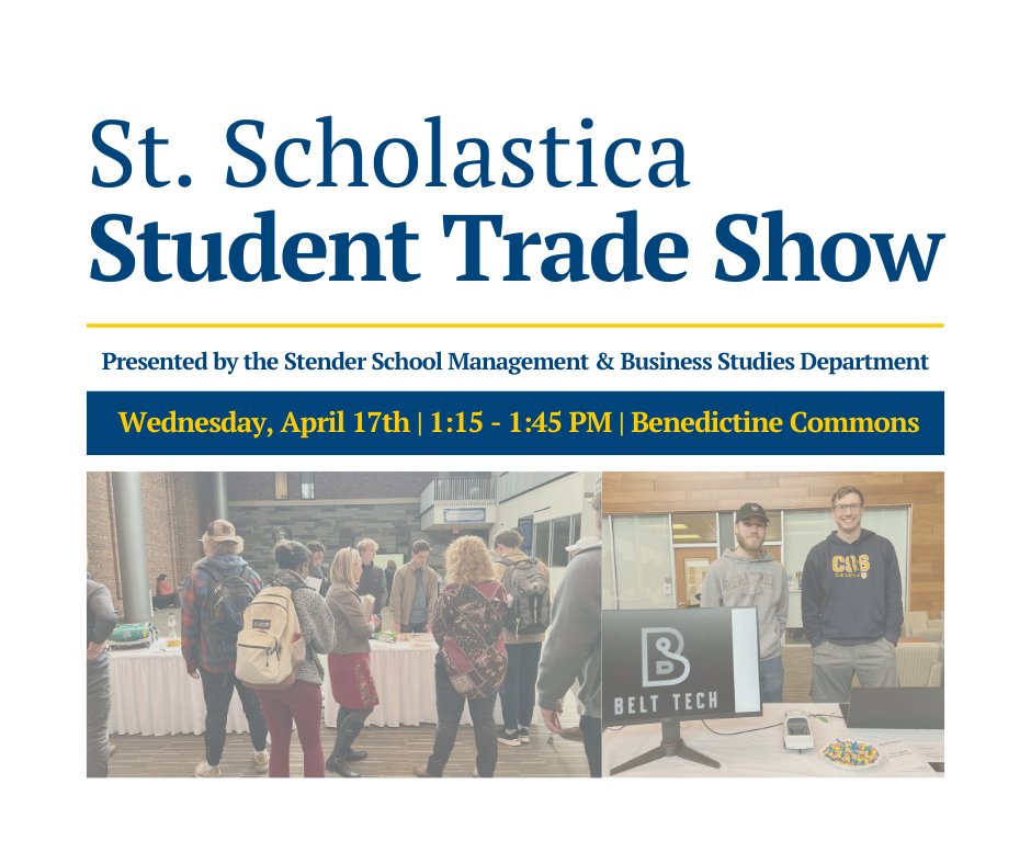 CSS_SBT's tweet image. Students from associate professor Dr. Melissa Goodson's new product development class will collaborate with her market promotions class to develop a promotion plan for showcasing their ideas in a trade show and to potential buyers. Join us this Wednesday! @stscholastica