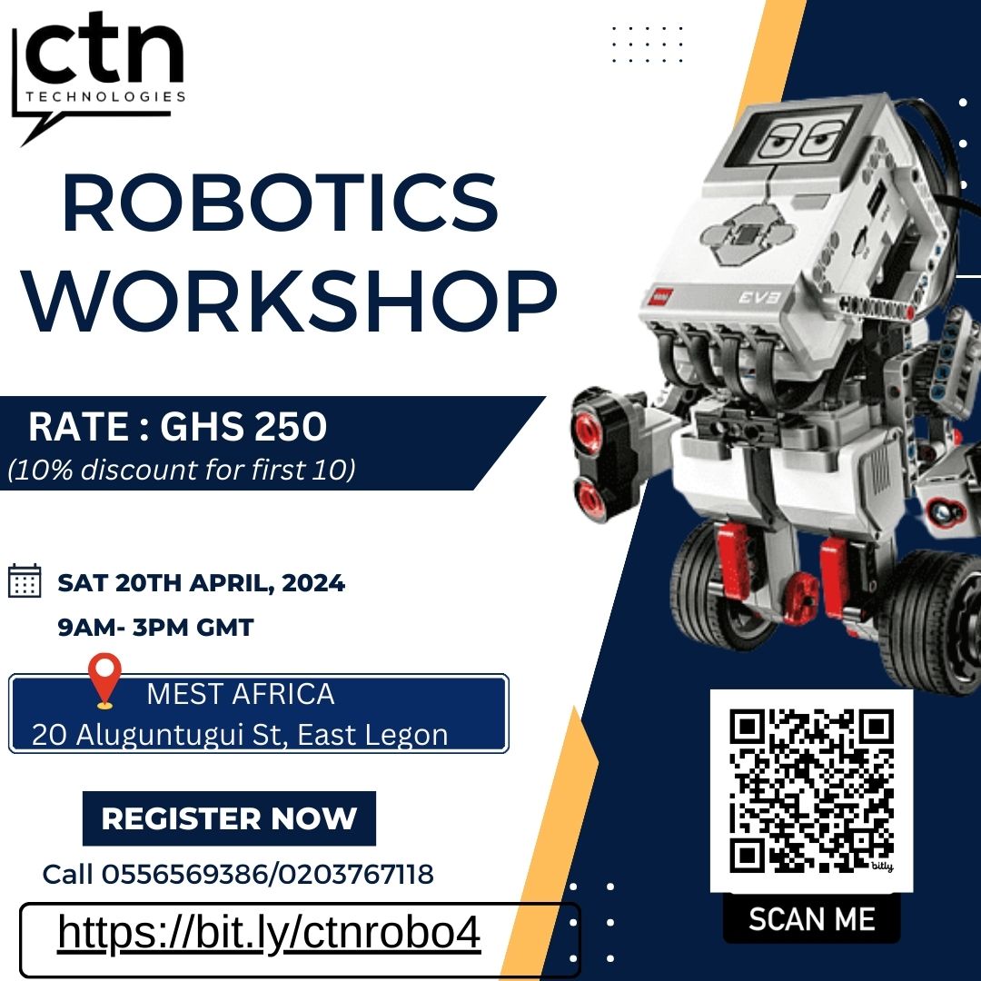 Join our Introduction to Robotics Training program and learn how to build and program your own robot.

Register now at bit.ly/ctnrobo4 

☎️Call us on 0556569386 to secure your spot.