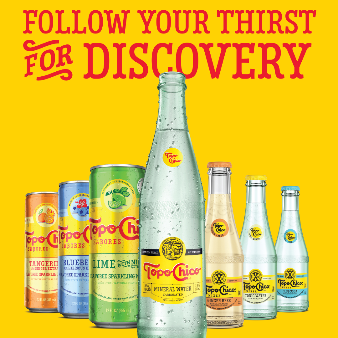 Explore @TopoChicoUSA's tastes and flavors! Follow your thirst for discovery. #TopoChico #LibertyCocaCola