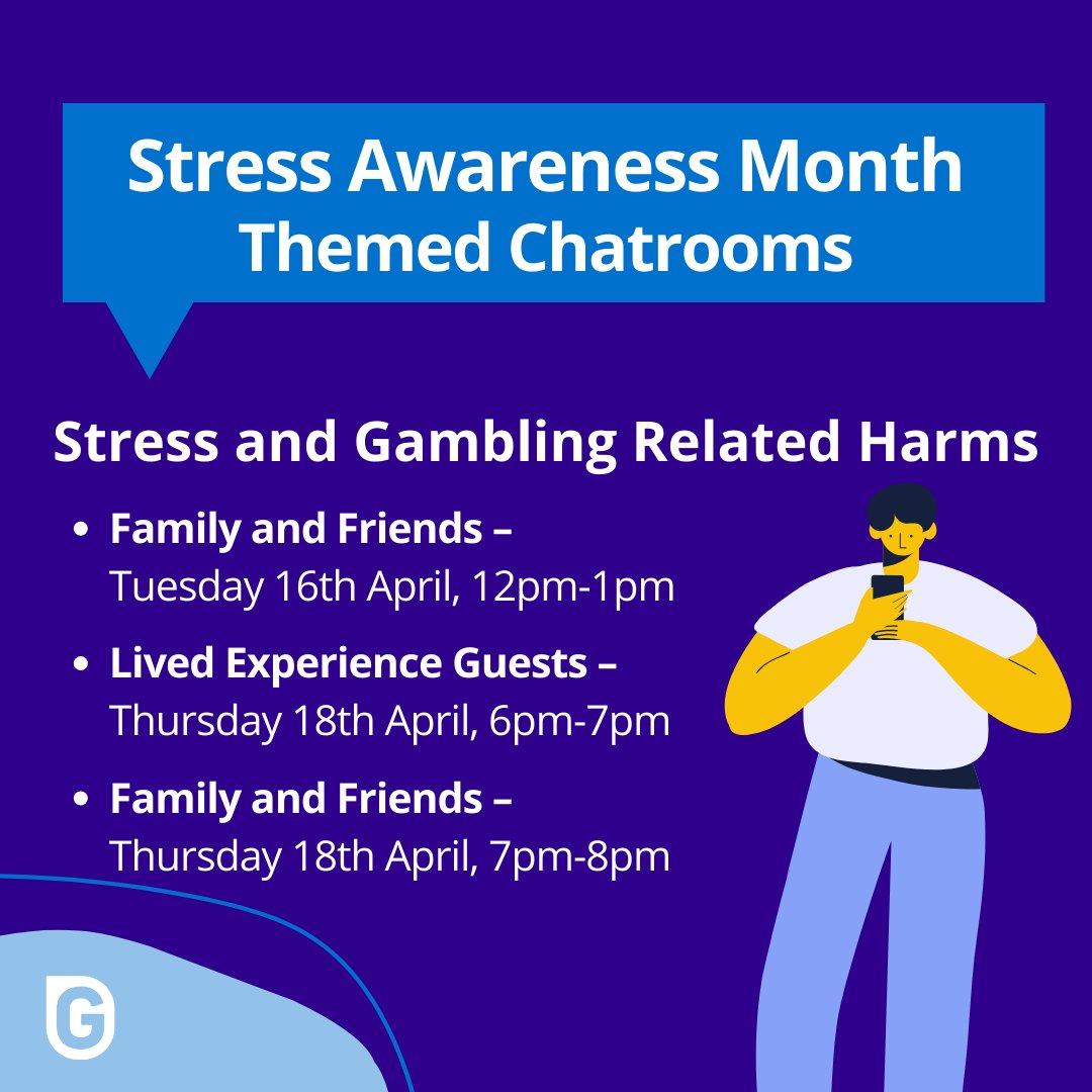 💬Join this week's themed chatrooms for #StressAwarenessMonth and let's talk about stress and gambling related harms: ow.ly/oqfW50Rf5sO