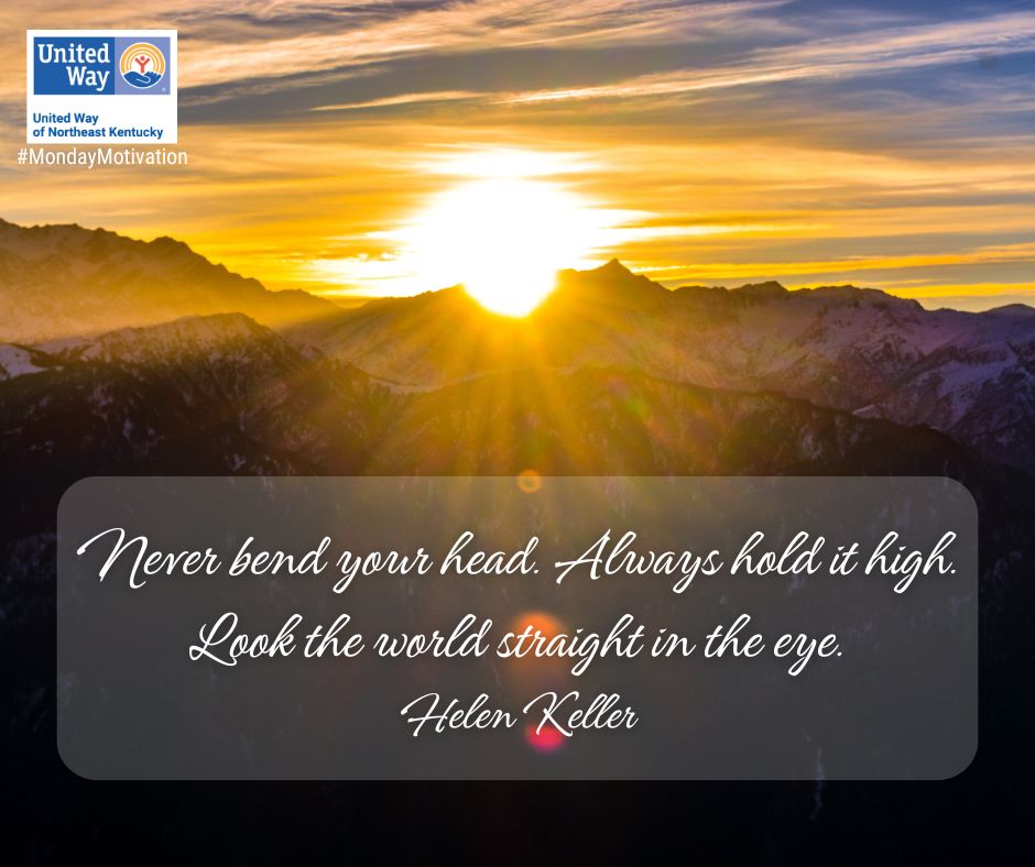 Never bend your head. Always hold it high. Look the world straight in the eye. Helen Keller
#MondayMotivation #LiveUnited #UWNEK