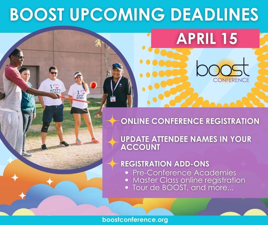 Heads up! We've got several deadlines approaching TODAY & we want to ensure that you are all set for the 2024 #boostconference. Review our registration & add-on deadlines & visit boostconference.org/registration to register your team & to add more learning opportunities to your account.