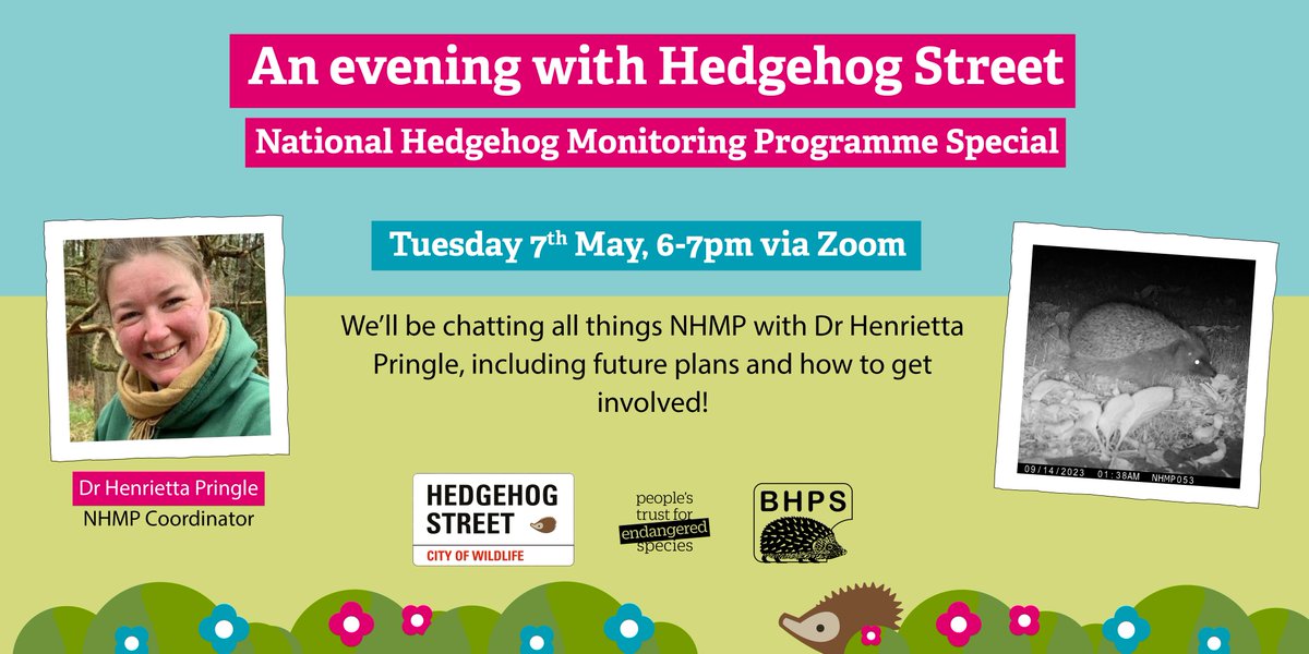 #DYK #HedgehogWeek runs from Sun 5 to Sat 11 May? Join us for the next instalment of An Evening with Hedgehog Street - with #NHMP with project coordinator Henrietta Pringle. Join this FREE online event 👇 buff.ly/3UbzXYU #HedgehogStreet is run jointly by us & @PTES