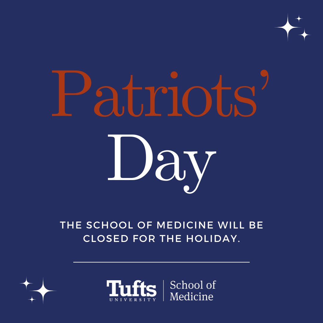 Enjoy Patriots' Day, Jumbos! And for everyone in the Tufts community participating in today's marathon...good luck out there! 💙🩺🐘 #patriotsday #bostonmarathon2024 #tuftsmed #holiday