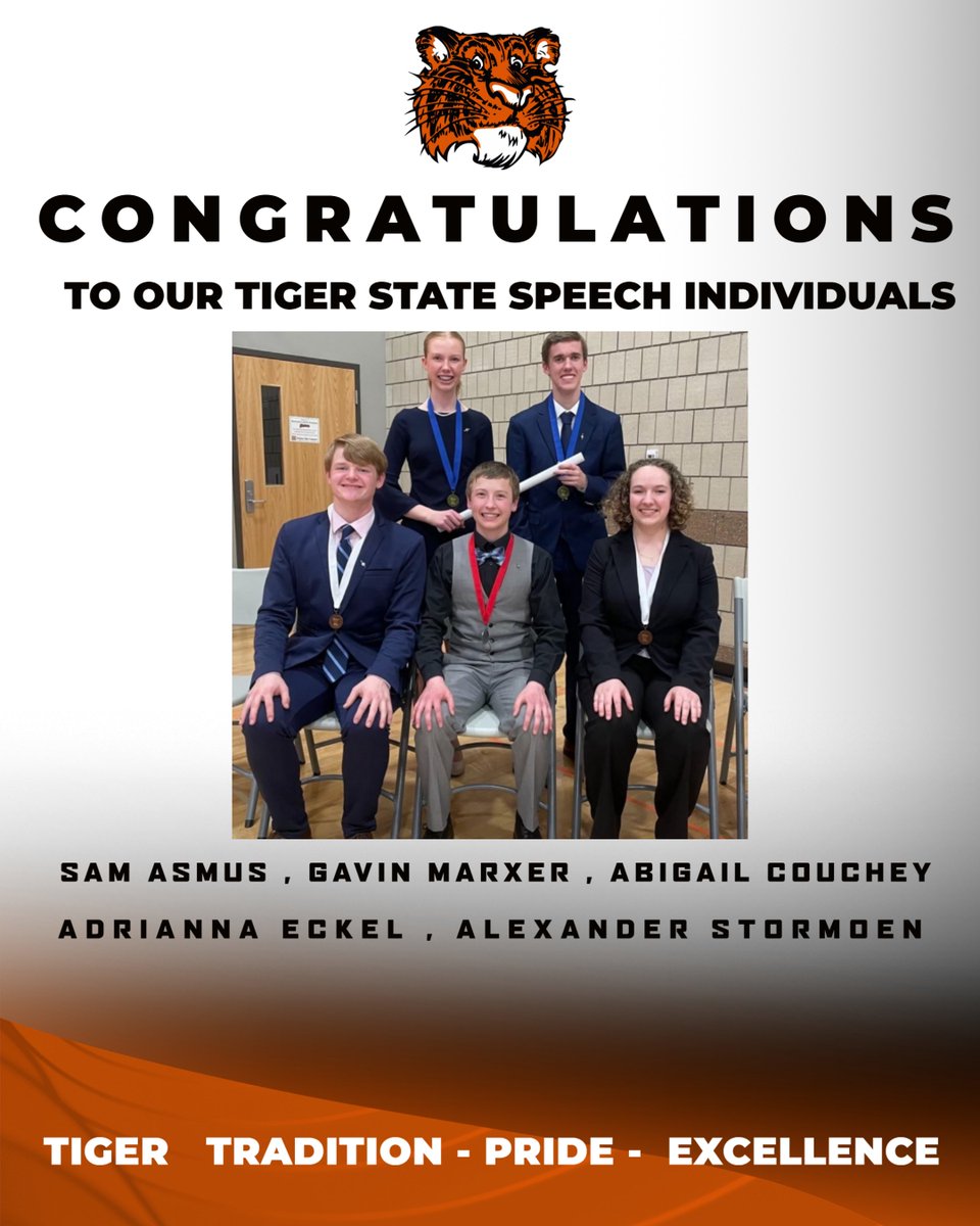 Good luck to our TIGER Speech Individuals as they compete this weekend at the MSHSL State Speech Tournament. Gooooooo TIGERS