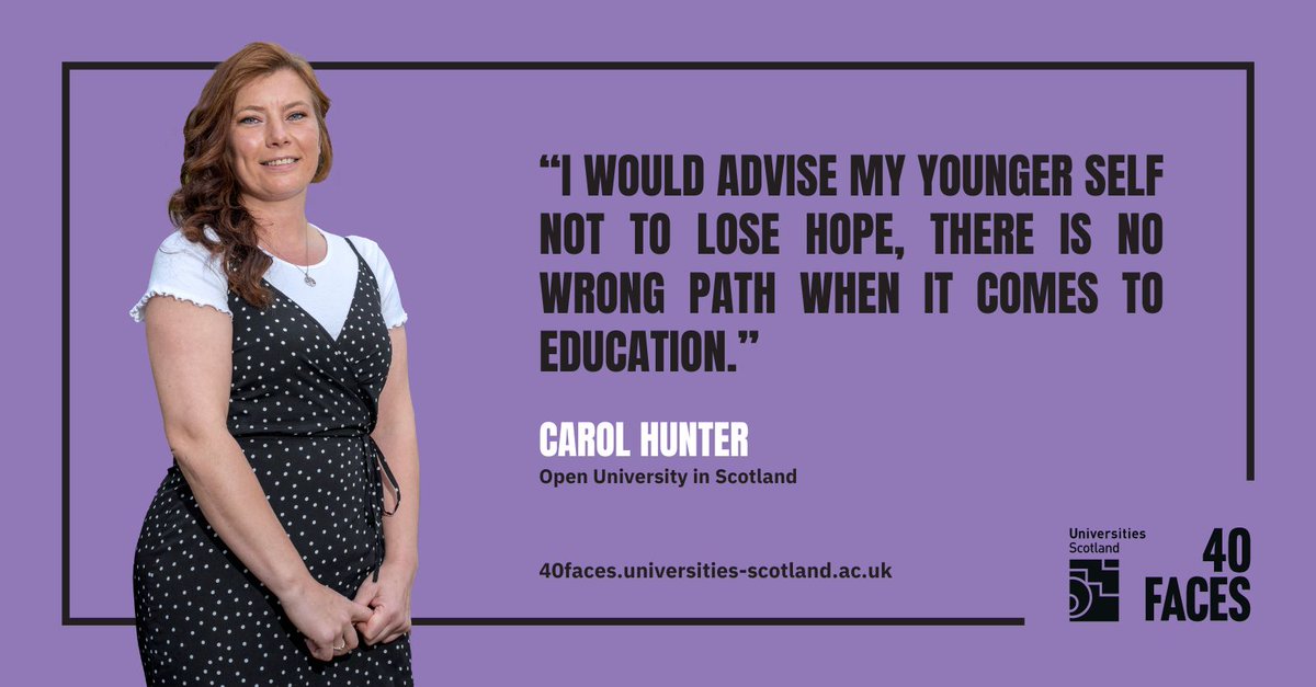 We’re joining @uni_scot in celebrating the stories and achievements of students from underrepresented backgrounds. Carol Hunter has overcome challenges to achieve not just one but two OU degrees, and is now inspiring others with FASD 👉 ow.ly/SbXz50Rg5bR #40Faces