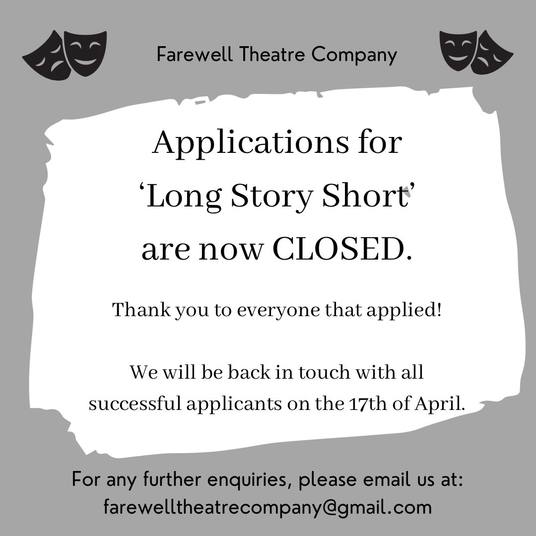 CompanyFarewell's tweet image. Applications for ‘Long Story Short’ are now CLOSED!

Thank you to everyone that applied🎭

#newwriting #profitshare #manchester