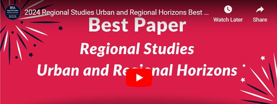 Delighted to present the Best Paper published in Urban & Regional Horizons @RegionalStudies to @OrmerodEmma (@NCL_Geography) for her paper: 'Level with us, regional development is still ‘man shaped’: feminism, futurity and leadership' Watch the video here: regionalstudies.org/news/2024-regi…