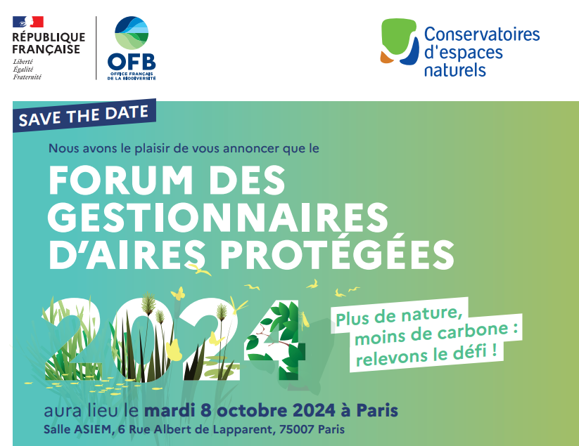 🏞️ [ÉVÈNEMENT] Forum des gestionnaires d’aires protégées 2024

Coorganisée par l'@OFB et le <a href="/RESEAU_CEN/">le réseau nature CEN</a> le 8 octobre 2024 à Paris, le forum portera sur le rôle des aires protégées dans la séquestration du carbone par les milieux naturels

👉 + d'infos : professionnels.ofb.fr/fr/annonce/for…