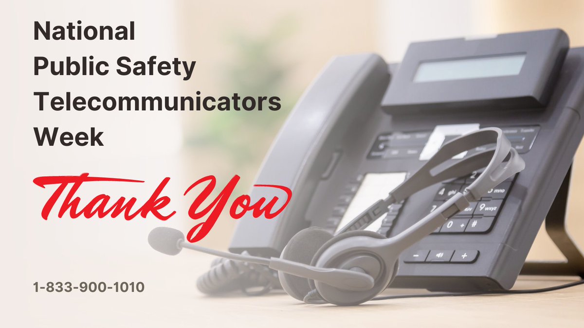 📞 During National Public Safety Telecommunicators Week, we recognize & express our gratitude to the essential telecommunications workers who provide 24/7 critical support during emergencies. Thank you for your dedication & service!🙏👏 #ThankYou911 #NPSTW #EndHumanTrafficking