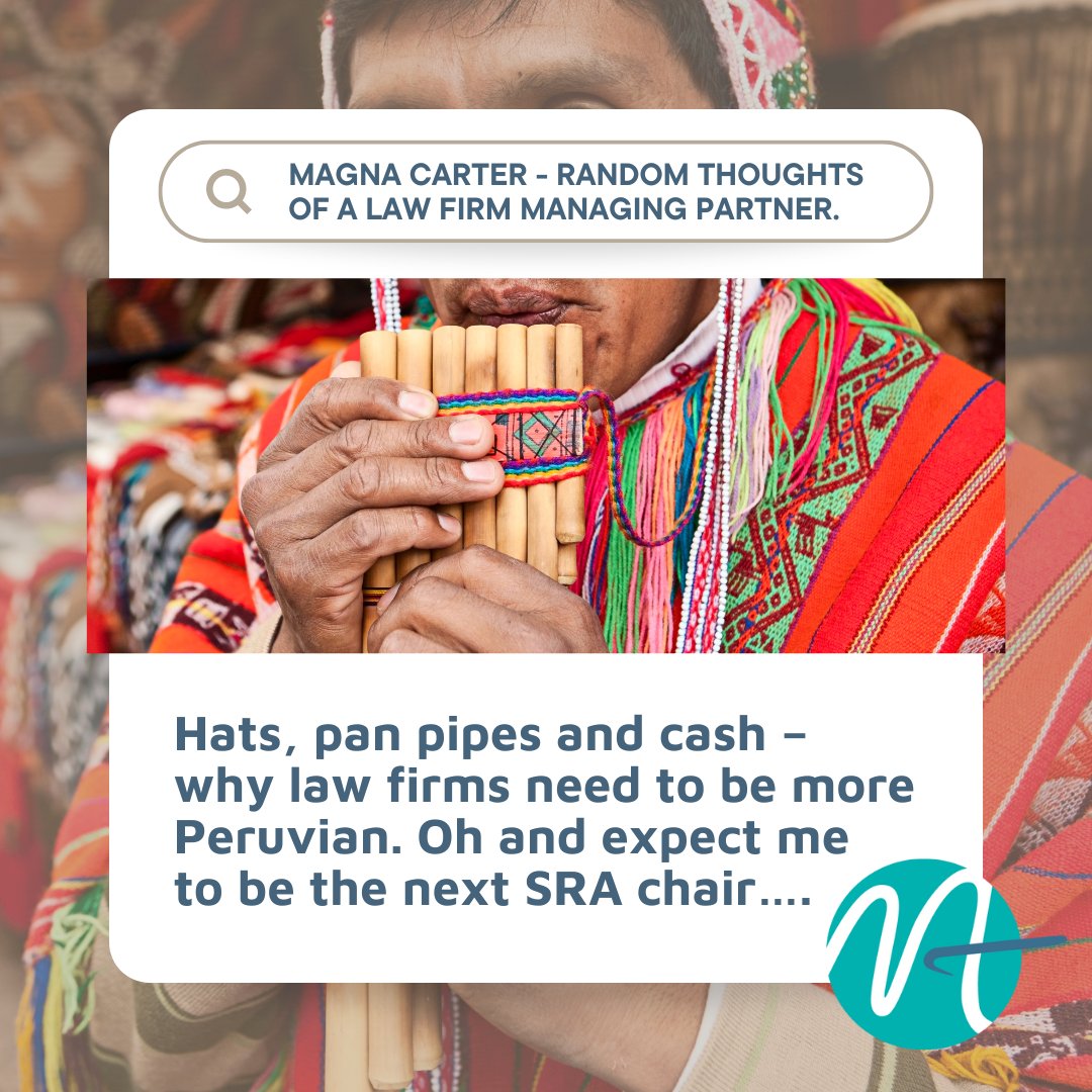 MartinTolhurst1's tweet photo. Law firms need a shake-up? Richard Carter, our Managing Partner (aka #MagnaCarter), thinks Peru has the answer (it involves hats &amp; pan pipes!). Is this his secret weapon for becoming the next SRA chair? Read his hilarious take and learn more here: https://t.co/xq3bdHlJPk https://t.co/68eDoj6SKS