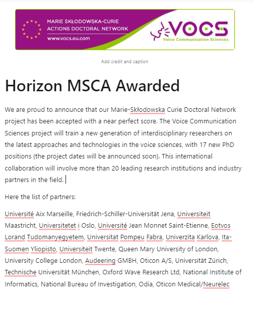 Exciting news! 🎉 Thrilled to share that Thierry Chaminade & @belin_pascal have secured EU funding for the Doctoral VoCS network they're  coordinating, Their Horizon MSCA  project will train the next-gen of interdisciplinary voice science researchers. 
#ILCB #MSCA