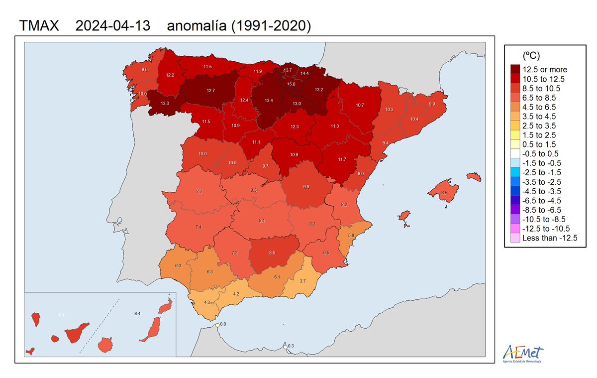 Nueva vuelta de tuerca de la AEMET para encajar la realidad al relato climatico: pintan en 'rojo barbacoa' el mapa de España allí donde la temperatura dicen que muestra 'anomalías' al alza.