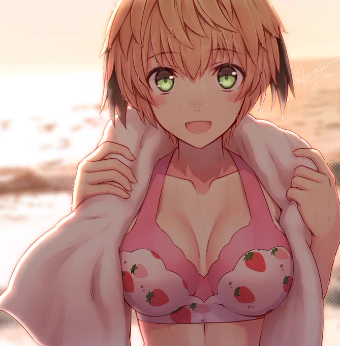 #気温が高いので気が早いが水着絵が見たい 沖田さんとガレスちゃんで!ワンコ系に弱いのがよくわかるやつ 