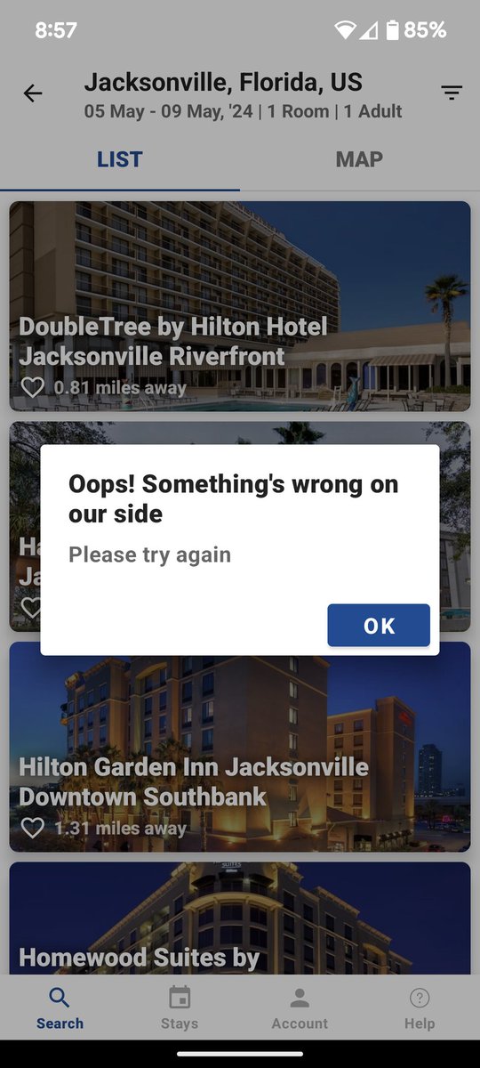 When using the Hilton Honors @HiltonHonors app I constantly get the message 'oops something went wrong. Please try again'. Has anyone else had this issue? What did you do to fix the issue? 
Contacted Hilton Honors & they couldn't fix it. Said their programmers are working on it.