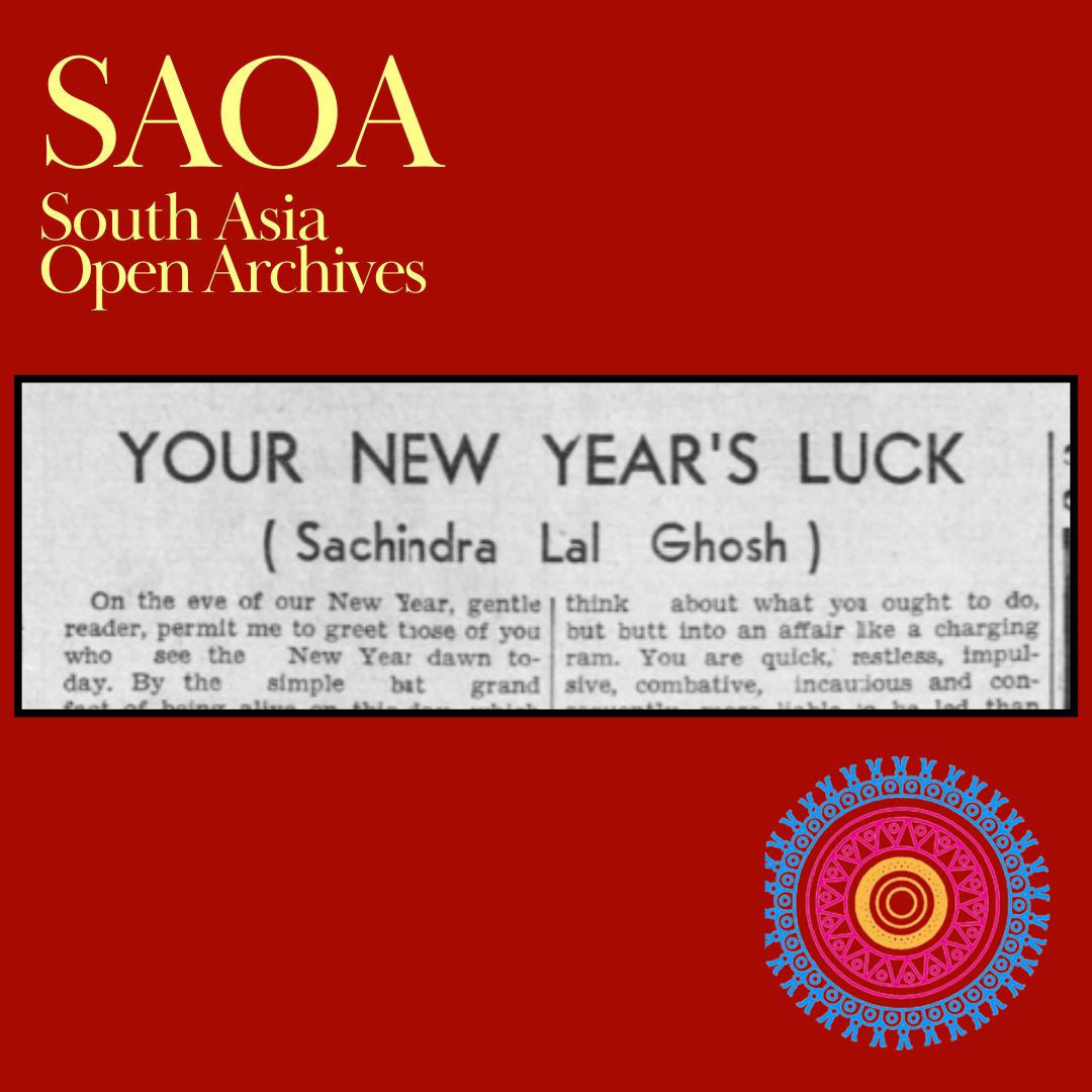 SouthAsiaOA's tweet photo. Born in early July? Beware of soft-spoken women, journeys by train, and hunting expeditions, and wear brown for luck! See other predictions for Bengali New Year from 1941 at SAOA.

#BengaliNewYear #SouthAsia #OpenAccess 

Read more at: https://t.co/MG74IFwFa4 https://t.co/zzyFsRTJ66