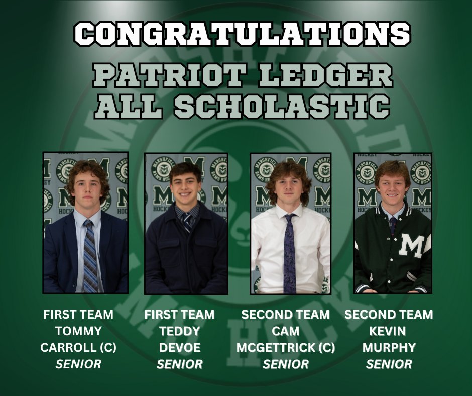 MHSHockey1's tweet photo. Congratulations to MHS Boys Hockey Team @patriotledger All Scholastics Players! Tommy Carroll, Teddy Devoe, Cam McGettrick, Kevin Murphy
https://t.co/d3FuO3SSKs https://t.co/MSg7UQvHEa