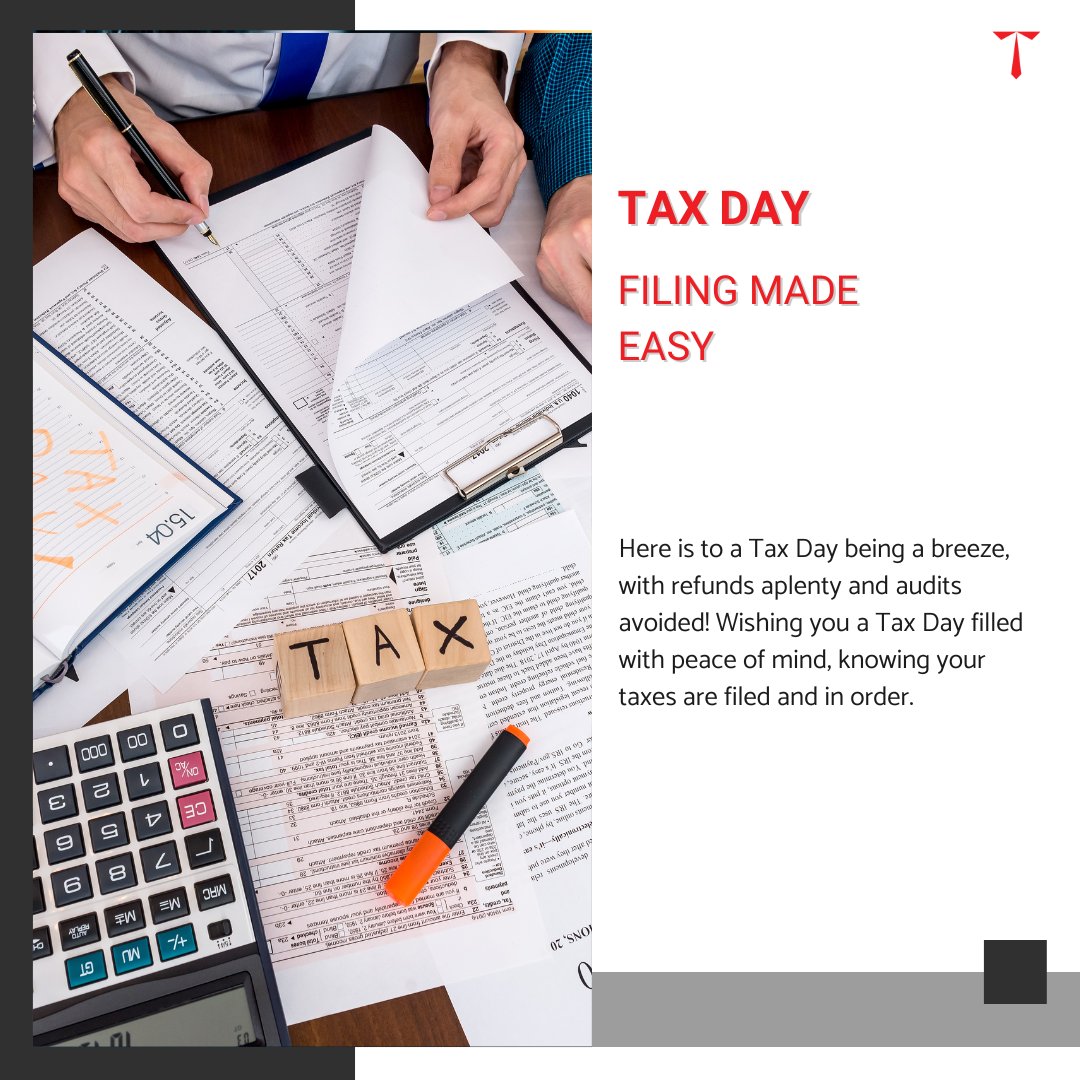 Here is to a Tax Day being a breeze, with refunds aplenty and audits avoided! Wishing you a Tax Day filled with peace of mind, knowing your taxes are filed and in order. #TaxDay #FinancialSecurity #FilingTaxes #RemoteAccounting #RemoteBookkeeping #OutsourcedAccounting