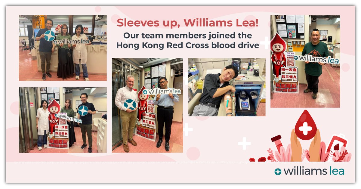 williamsleanews's tweet photo. Team #WilliamsLea in Hong Kong rolled up their sleeves and joined the #HKRedCross Blood Drive. Blood donations are vital to help those in need, and we're proud to do our part. Did you know that a single donation can save up to three lives? π©Έ #BeyondBusiness #DonateBlood https://t.co/sYAVmkLkxw