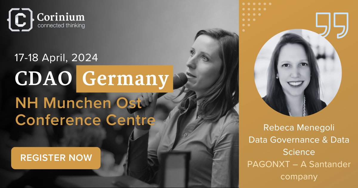 We have Rebeca Menegoli, Data Governance & Data Science at PagoNxt, speaking at CDAO Germany this week in not one but THREE sessions! There's still time to register for the 17-18th April, by clicking here: bit.ly/3vN0X7Q #CDAO #CDO #CAO #Data #Analytics #CDAOGermany