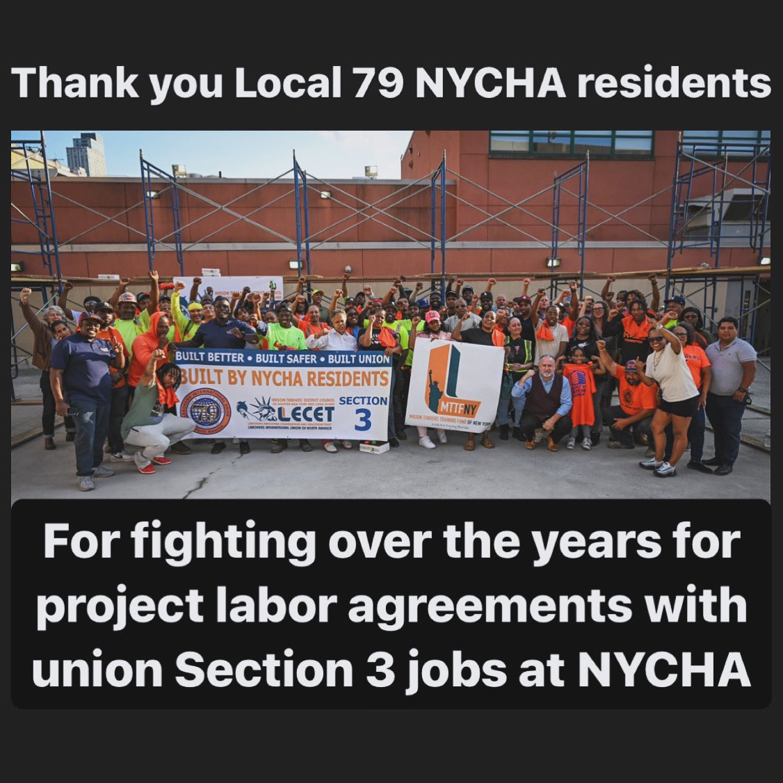 #Local79IsSection3 ✊ NYCHA recently signed a new collective bargaining agreement that will allow projects to move forward and allow residents to access career opportunities in the unionized construction trades.