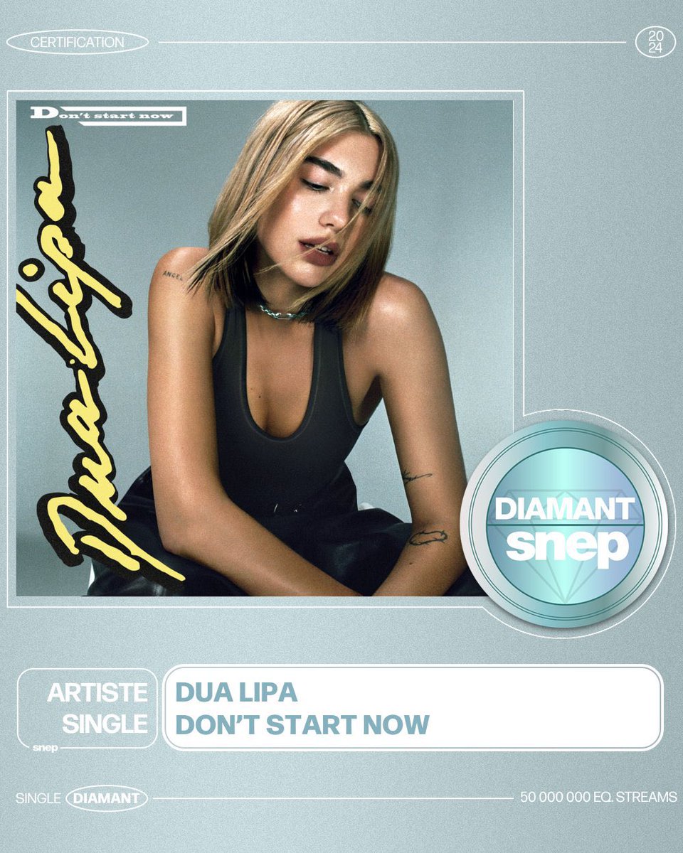 💎 | “Don’t Start Now” has been certified Diamond in France for selling over 333k units in the country!