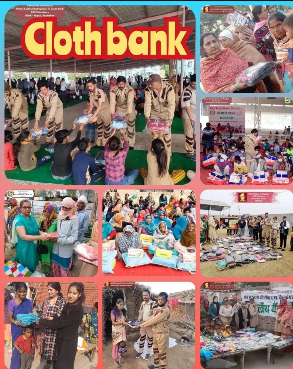 Clothes are an essential part of our lives but there are many people who are not able to buy clothes due to poverty, hence with the inspiration of Saint Gurmeet Ram Rahim Ji Dera followers have established a #ClothBank and distribute clothes to the poor according to season .!