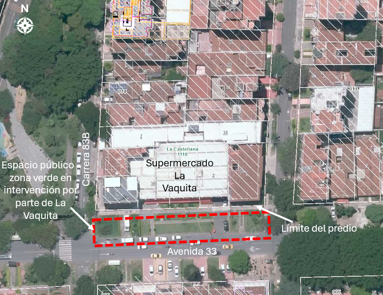 Buenos días @AlcaldiadeMed . El Supermercado La Vaquita de la Avenida 33 tiene permiso para intervenir ESPACIO PÚBLICO, eliminando zona verde y poniendo material duro para parqueaderos? Acá un extracto del visor geográfico del municipio de Medellín con algunas anotaciones: