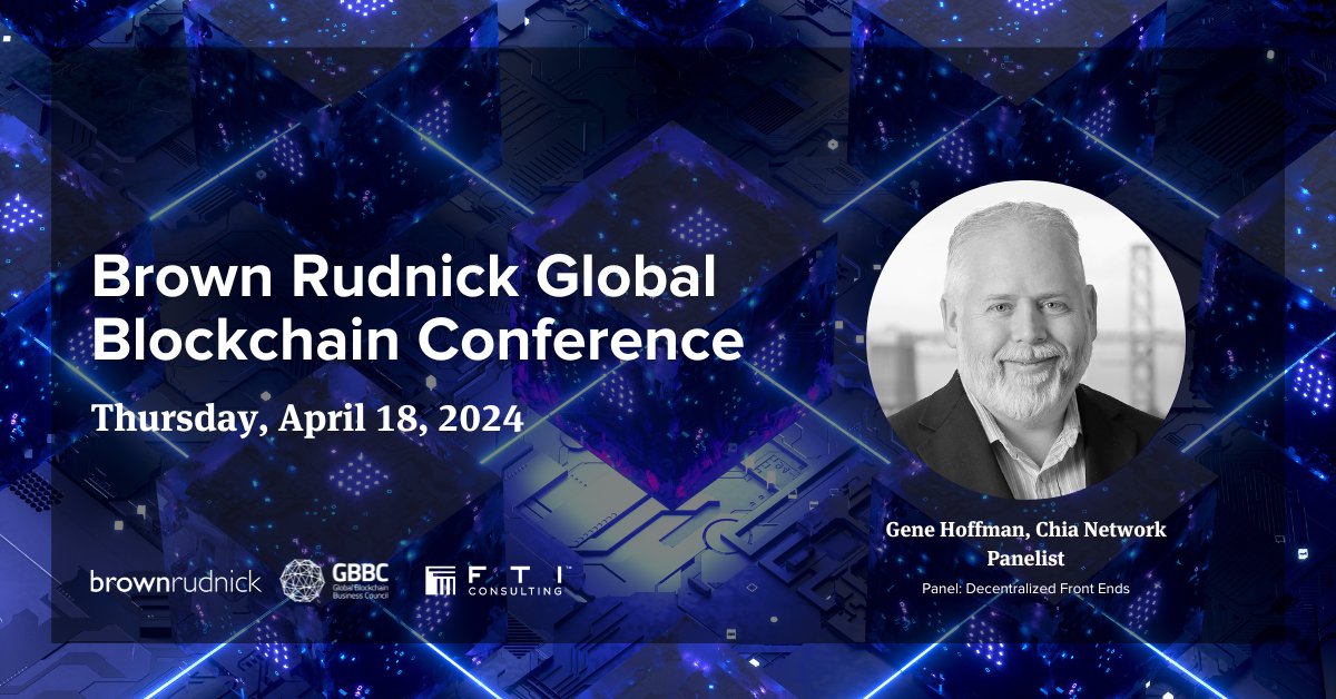 This week <a href="/hoffmang/">Gene Hoffman hoffmang.xch 🌱</a> is speaking at the Brown Rudnick Global Blockchain Conference!

His panel explores front ends and the tech challenges of removing intermediaries to ensure users can enjoy the benefits of Decentralized Finance.

businesswire.com/news/home/2024…
