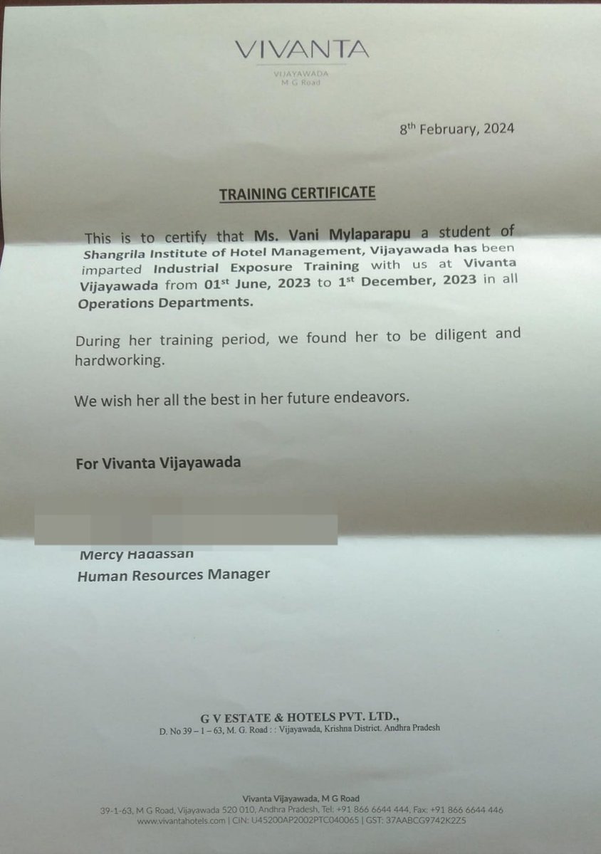 Empowering Progress. We are delighted to share that Vani has successfully completed her 6-month Industrial Training Exposure at Vivanta Vijayawada, a significant step forward on her journey to empowerment. As Vani's journey towards continues, let's support her as she embraces…