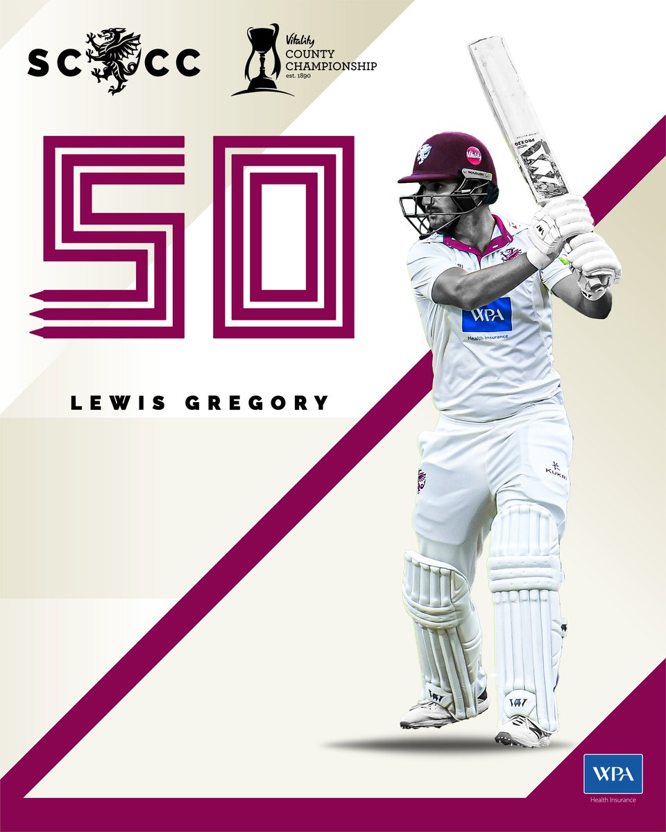 50 for Lewis Gregory!! 

97 balls for a massively important half century, keep going skipper 👊

LIVE STREAM: somer.st/MatchCentre

#SURvSOM 
#WeAreSomerset