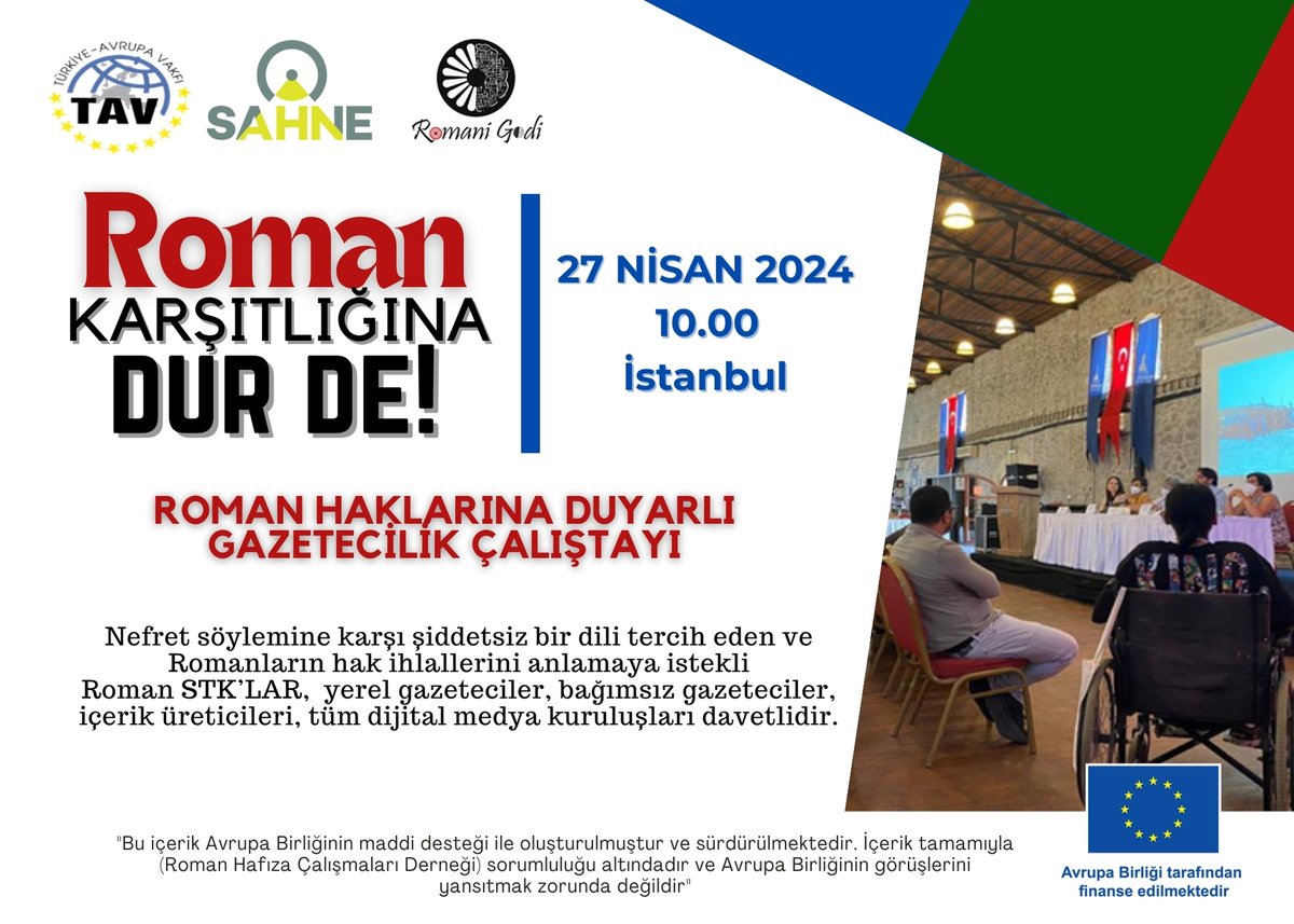 “Roman Haklarına Duyarlı Gazetecilik Çalıştayı” başvurularınızı Bekliyor! Romani Godi, Romanlarla ilgili hak odaklı haber ve içerik üretimine katkıda bulunmak amacıyla 27 Nisan 2024 tarihinde İstanbul'da bir çalıştay programı düzenliyor. @SahneProjesi