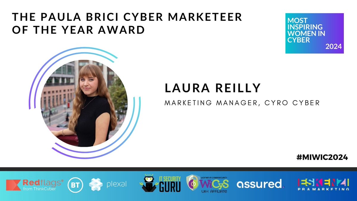 #MIWIC24 Cyber Marketeer of the Year: Laura Reilly, Marketing Manager at @cyrocyber We're spotlighting the winners of this year's Most Inspiring Women in Cyber Awards. Today, we're celebrating an exceptional #cyber marketeer, Laura Reilly. Read more: itsecurityguru.org/2024/04/15/miw…